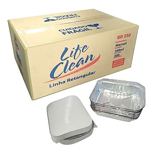 Bandeja de Alumínio Retangular - Marmita 250ml CX c/200 Unidades  - Life Clean