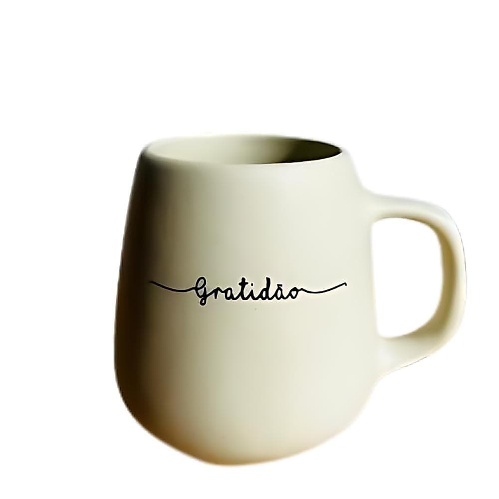 Caneca Bojuda de Porcelana Bege Gratidão