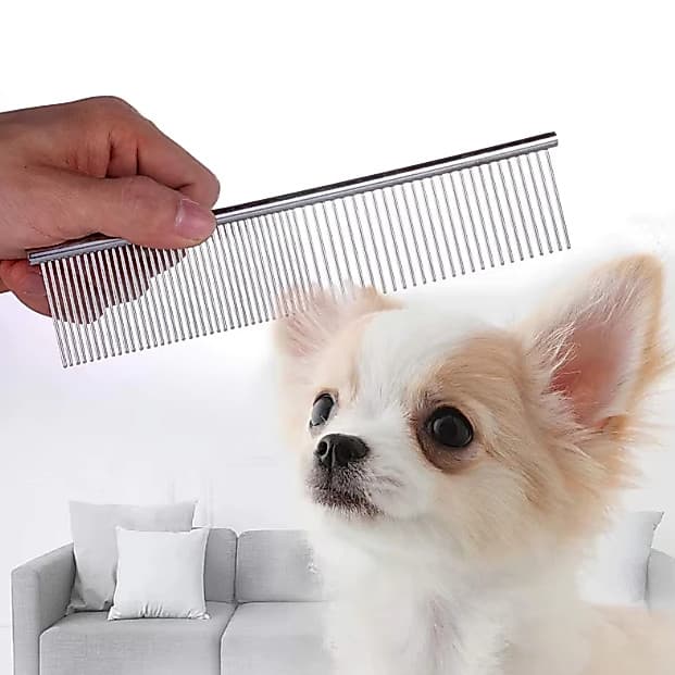 Pente Longo Aço Inox para Escovar Pelos Pet Cachorro Gato 61 Dentes P e G Profissional Banho e Tosa