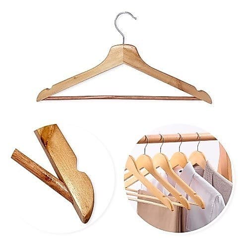 KIT Cabides de Madeira de Roupa Camisetas e Calças Marfim Madeira