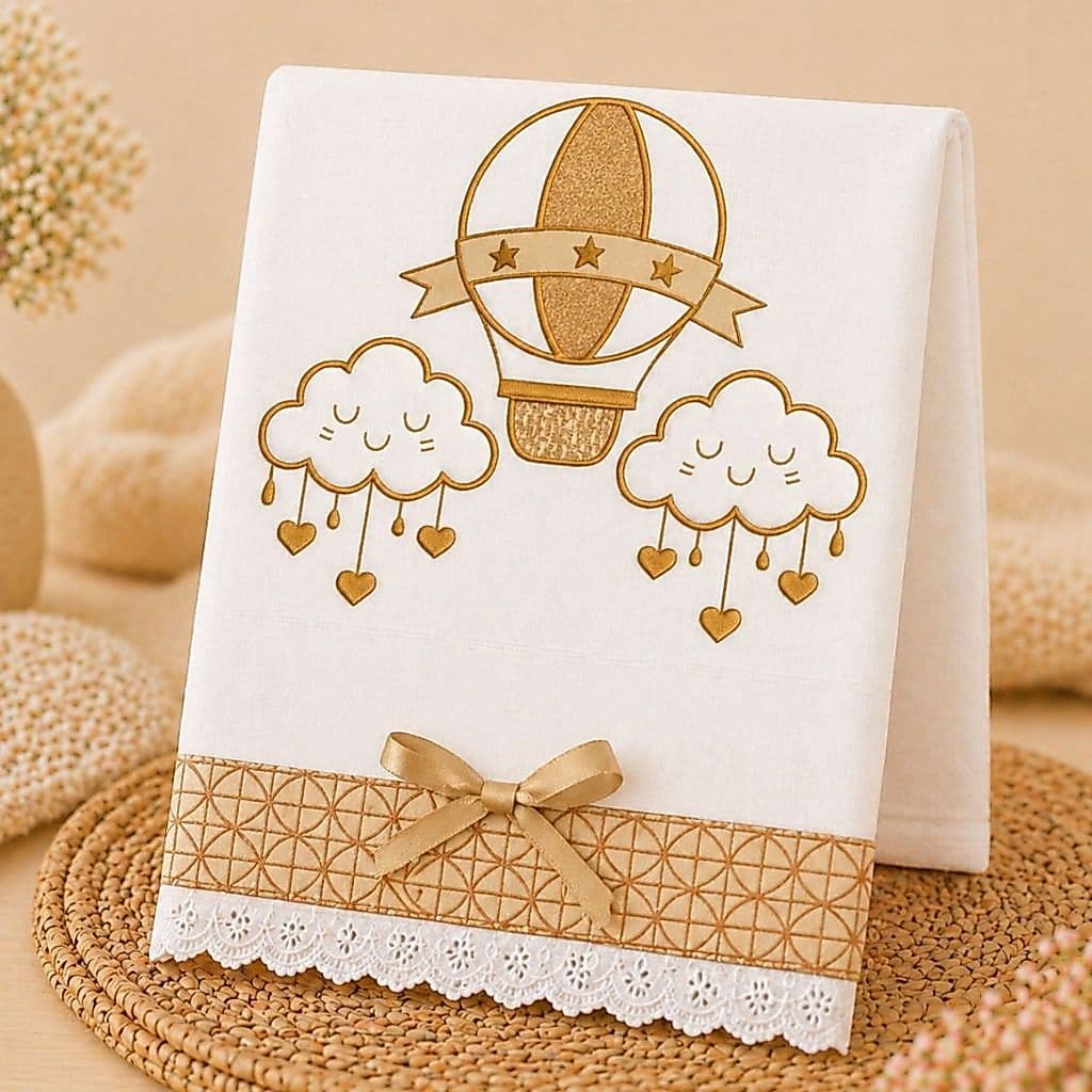 Toalha de Banho Cueiro Bebe Tecido Fralda Bordado 1m x 70cm Tecido Duplo Recém Nascido100% Algodão