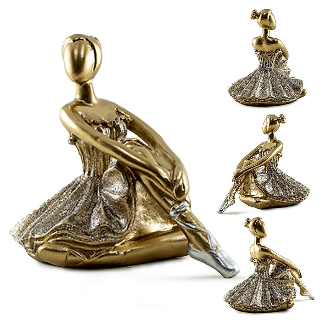 Estátua Bailarina Dançarina Balé Para Decoração Enfeite Sala Quarto Casa Escultura De Resina Dourada Brilhante Pequena