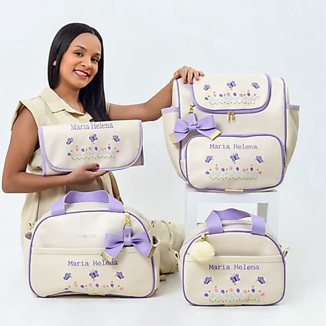 Bolsa Maternidade Menina Personalizada Nome do Bebê Jardim Encantado Borboleta