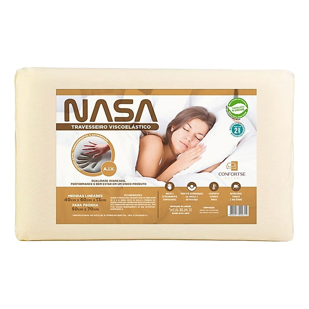 Travesseiro Viscoelástico Nasa Antiácaros Medio 40x60x13 Oferta