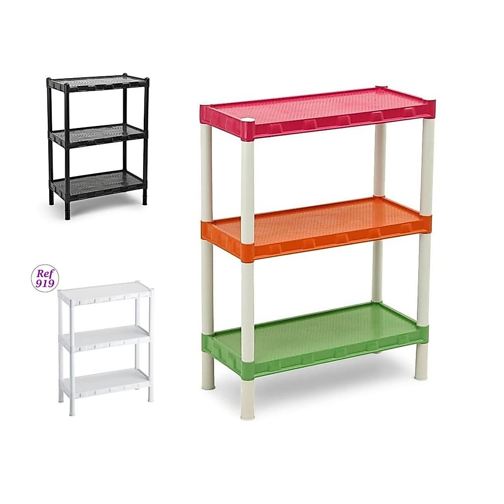 3 Estante com 3 prateleiras cada, nas cores branca, preta, azul, rosa  colorida KIT COM 3 ESTANTES