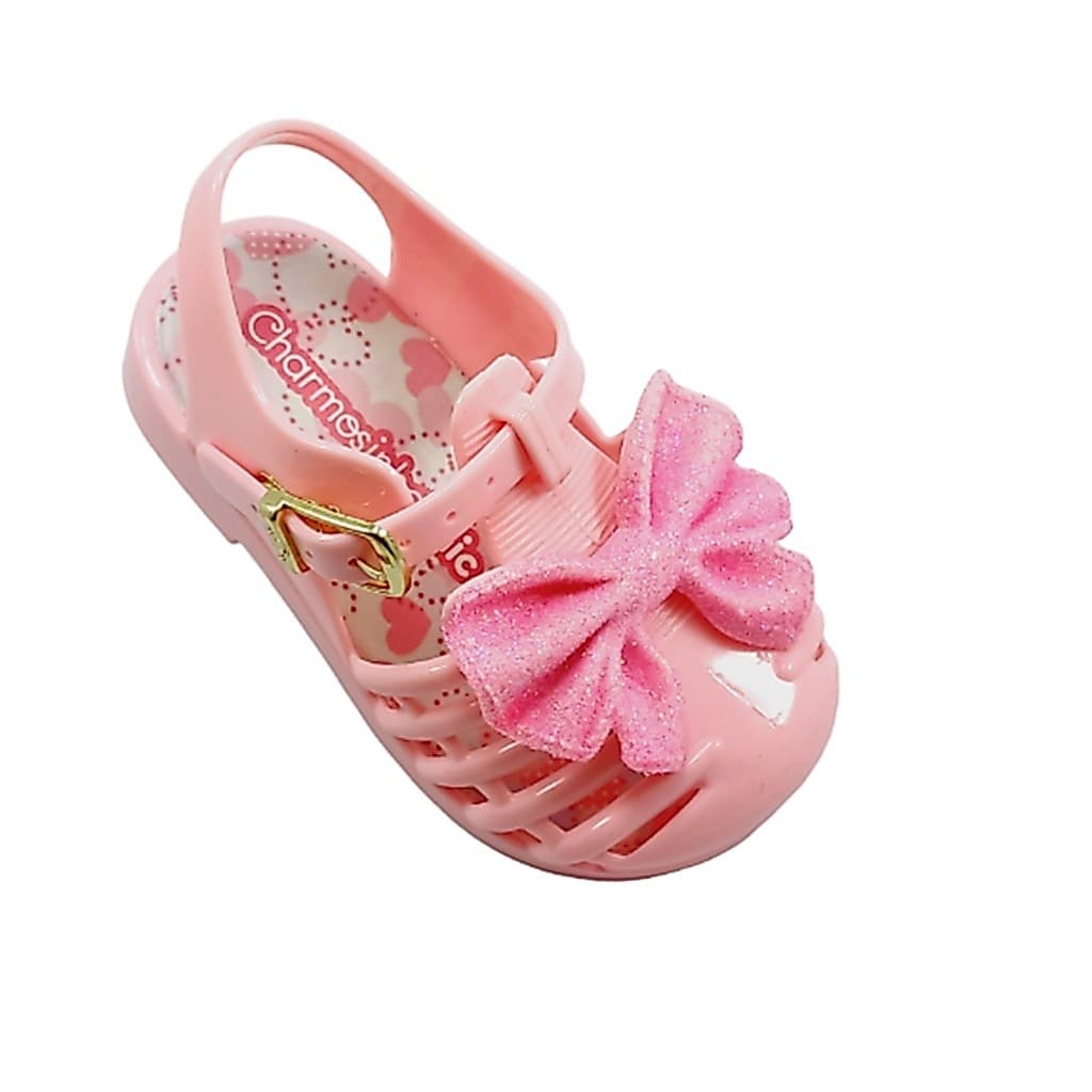 Sandalia bebe infantil rosa para menina com laçinho