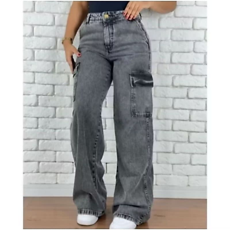 WIDE LEG CARGO GRAFITE PANTALONA CINTURA ALTA