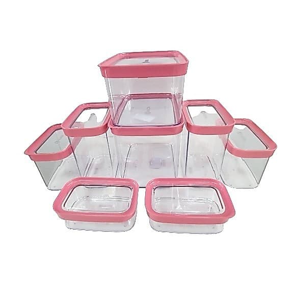 Conj. Cozinha 8 pçs. Transparente Tampa Rosa Potes Herméticos Para Alimentos e Mantimentos - Helsim