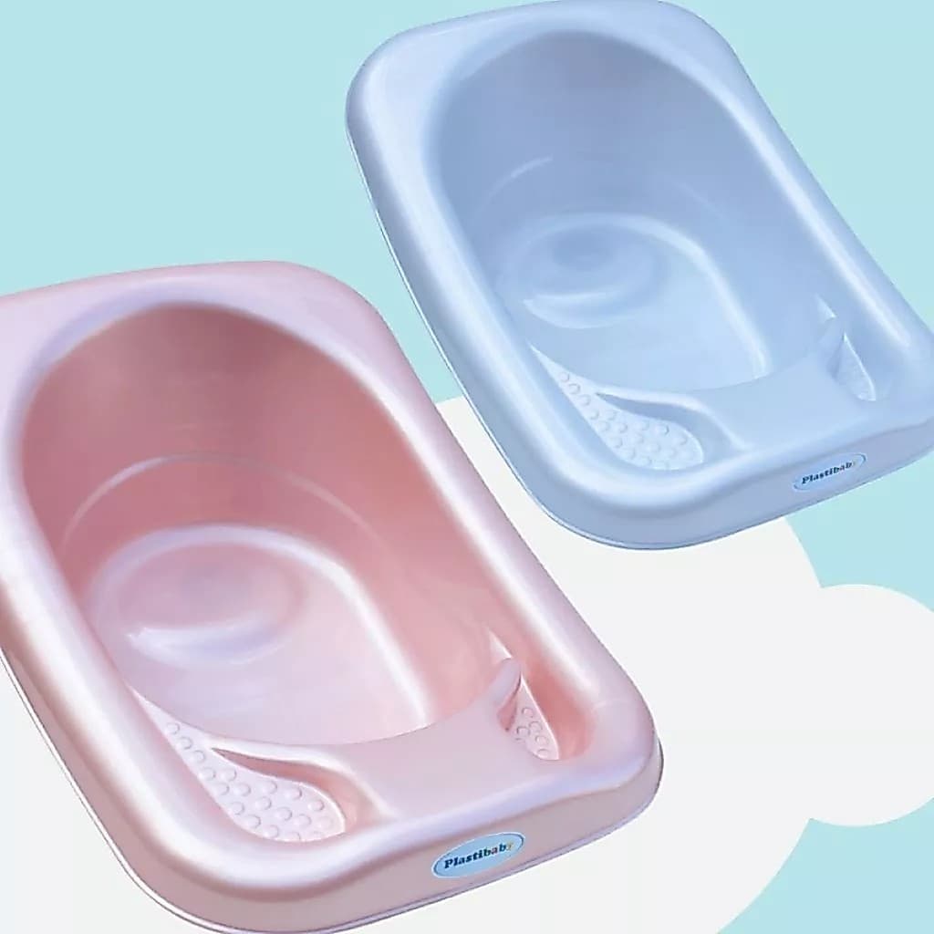 Banheira Bebê Infantil 32L e Saboneteira Banho Higiene Rosa ou Azul Perolado