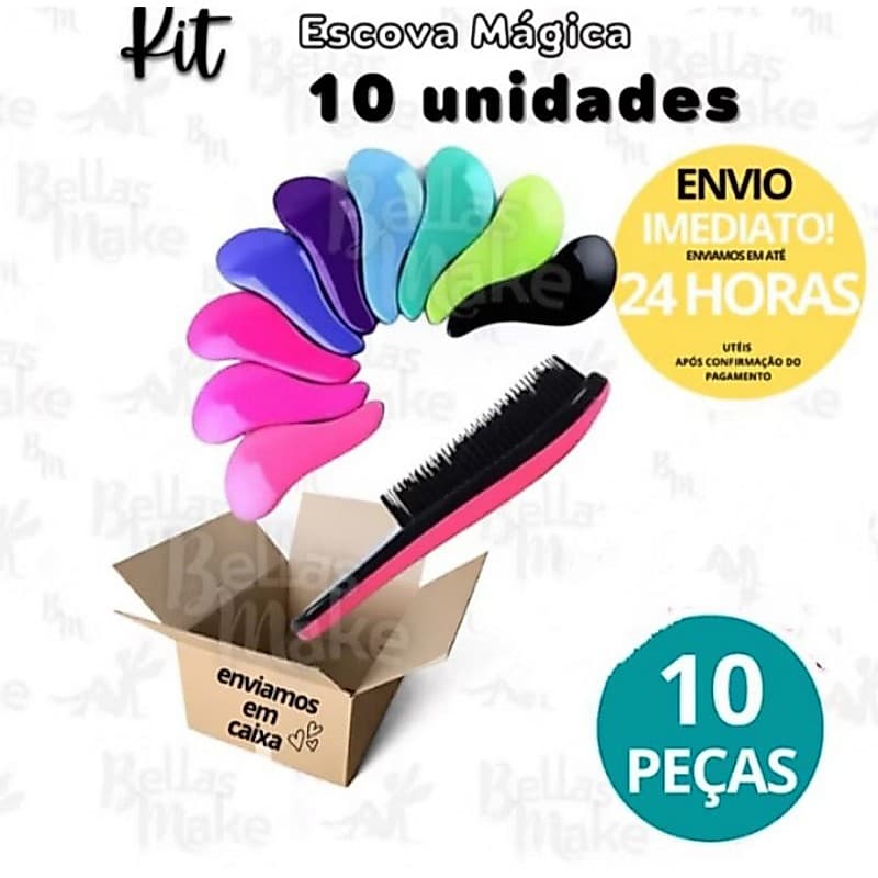 Kit 10 unidades Escovas Mágicas Anti Frizz Desembaraçadora Escolha sua Cor Para Revender