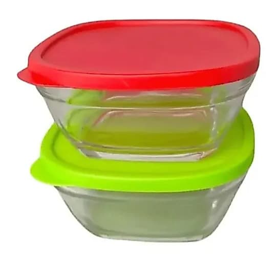 Kit 2 Pote Vidros 360ml Tampa Vermelha E Verde
