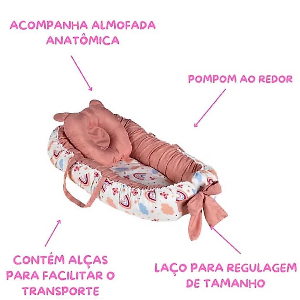Ninho Redutor de berço para Bebes Meninas com estampas e travesseiro anatomico com enchimento remov.