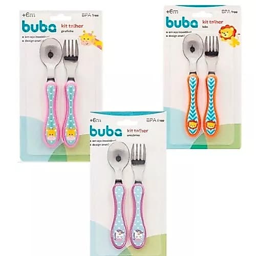 Buba Kit Talheres Garfo e Colher Infantil Refeição Aço Inox