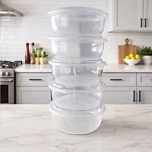 Pote Plásticos 1,5 L  Com Tampa Redondo   Organização Cozinha Geladeira com 5 Peças