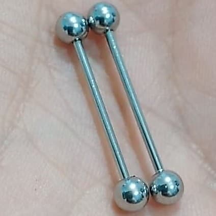 piercing mamilo 18mm aço prata 2 unidades bolinha maior 4mm moda unissex