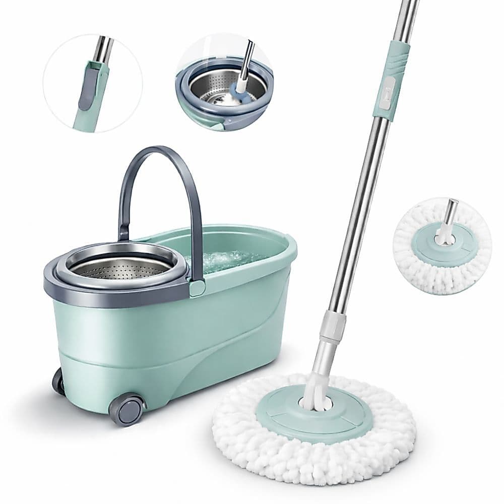 Mop Giratório Duplo 360 Inox 12L Cesto Centrífuga Rodinhas