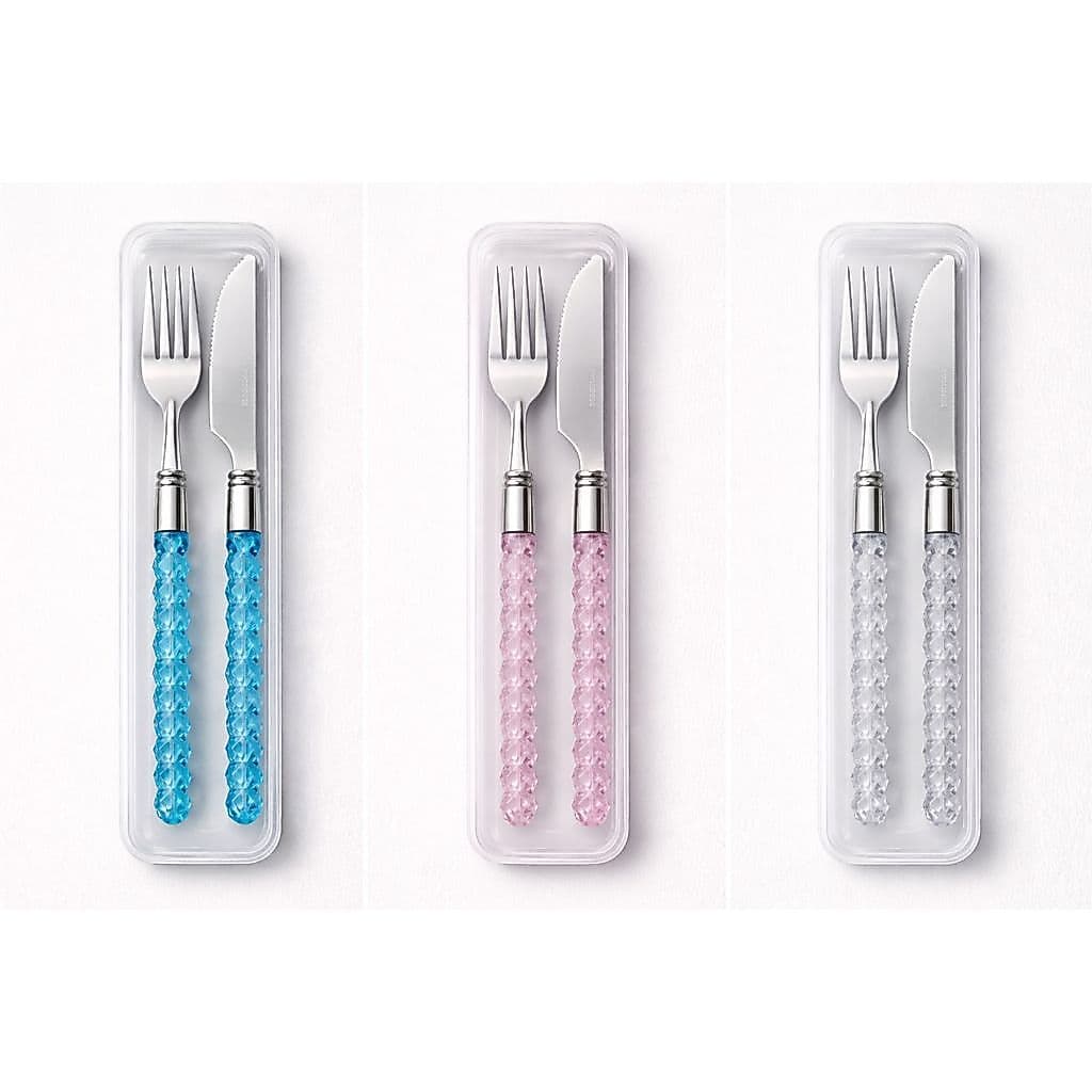 Jogo Talher Cristal Fofo Estojo Garfo Faca Viagem jogo talheres 2 peças inox com estojo! Composto garfo e faca.