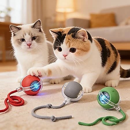 Bola rolante para animais de estimação Brinquedo inteligente para gatos Bola rolante com cauda falsa