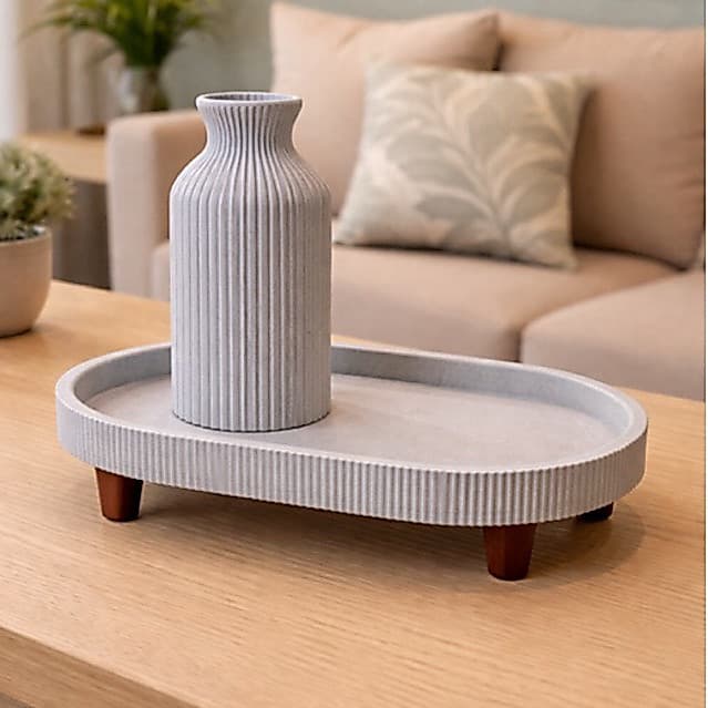 Kit Decorativo - Vaso e Bandeja Ripado para decoração