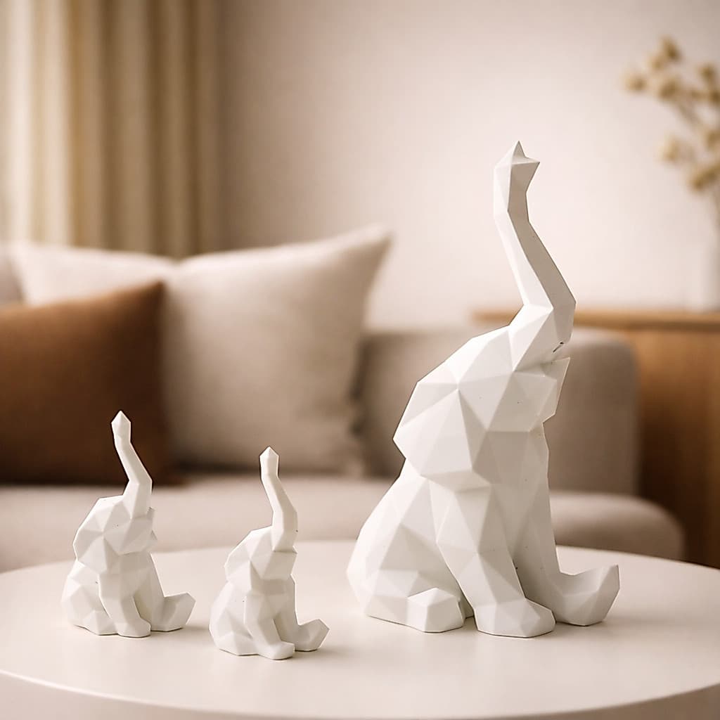 Kit 3 Elefantes Decorativos Família Geométricos Modernos para Sala, Quarto, Escritório, Presente Criativo e Decoração