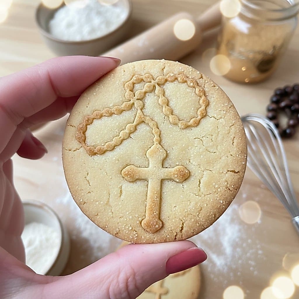 Cortador de Biscoito Terço Carimbo Marcador PastaAmericana Biscuit Confeitaria Batizado Primeira Comunhão Crisma Bolacha
