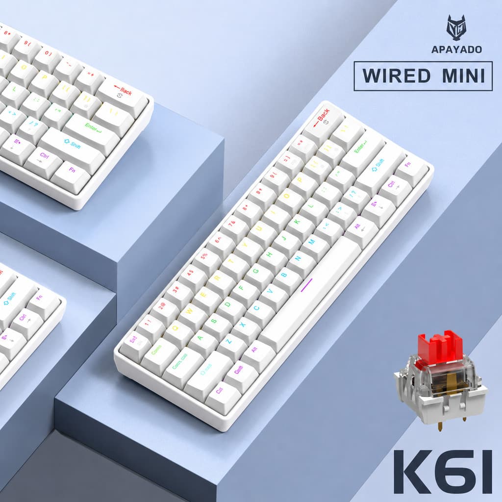 Teclado Mecânico Gamer K61 Branco RGB — Compacto, Com Fio e 10 Modos de Iluminação