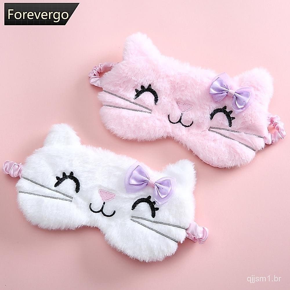 Máscara de Pelúcia Cartoon FOREVERGO com Olhos de Gato Fofos para Crianças, Anime, Sono, Viagem, Descanso, C8N4