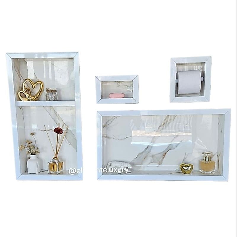 KIT 4 ITENS BRANCO. Nicho+Prateleira +Saboneteira +papeleiro Porcelanato.  PRONTA ENTREGA.