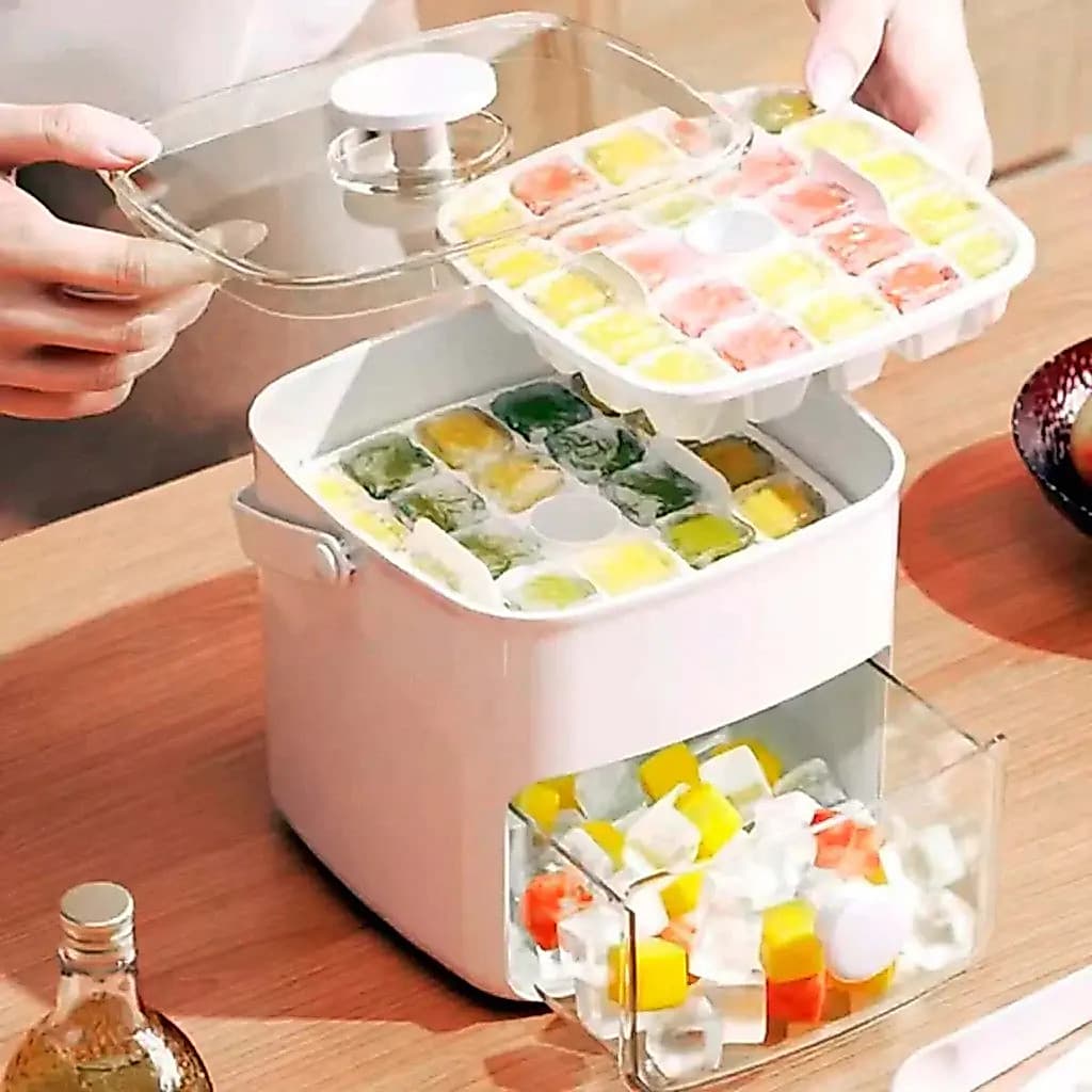 Dispenser De Gelo Bandeja Caixa 48 Cubos Com Gaveta Botão Solta Gelo E Pegador Luxo