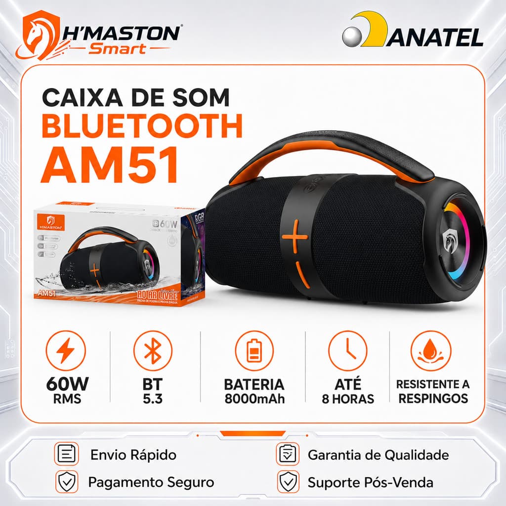 H'Maston AM51 60W Caixinha De Som Bluetooth Caixa De Som Bluetooth Portátil Som Caixa Bluetooth Caixa De Som Pequena