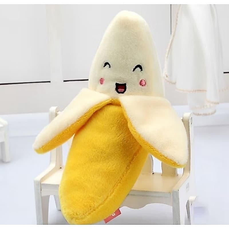 Brinquedo de Pelúcia Banana Mordedor para Cachorro Cães Pet com Som Apito Macio Divertido