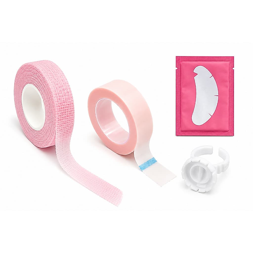 Kit Descartáveis: 100 Batoque Flor Branco + 100 Pares Pads Anatômico + 1 Fita Micropore Rosa + 1 Transpore Rosa