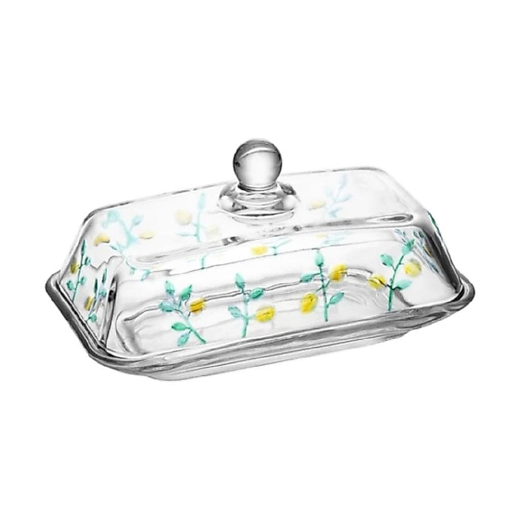 Manteigueira Cristal Com Tampa Limão Siciliano Pintada À Mão Elegância Na Sua Mesa Posta