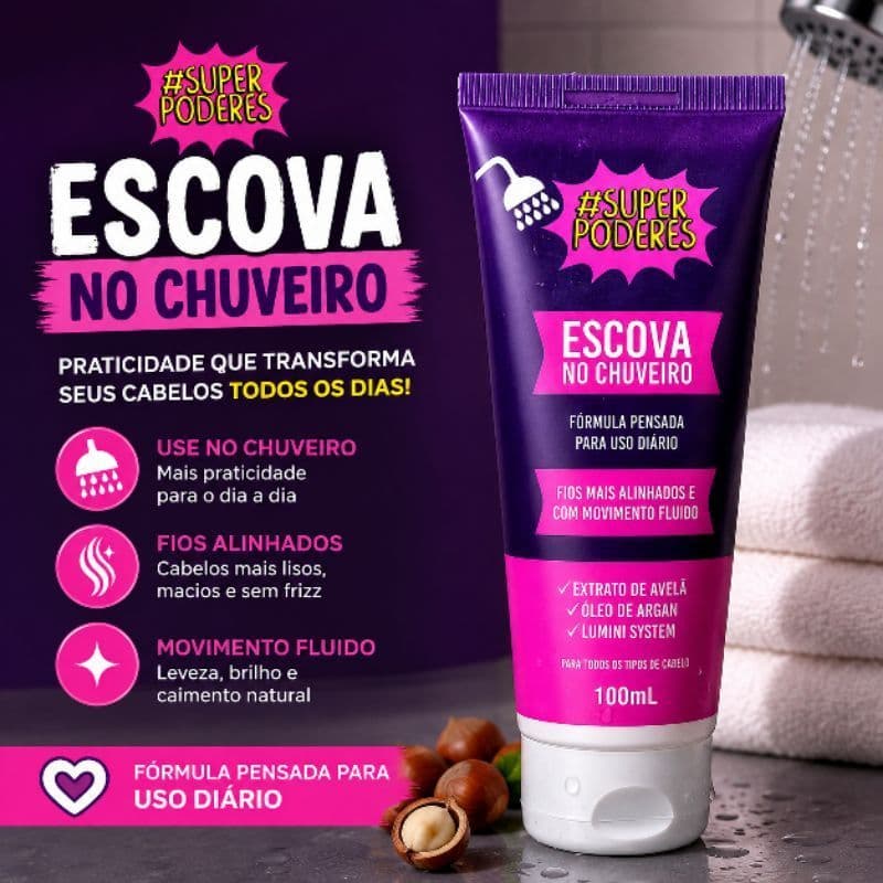 Escova de chuveiro Super Poderes Brilho Espelhado Liso Instantâneo, Sem Formol Anti Frizz Protege a Cor