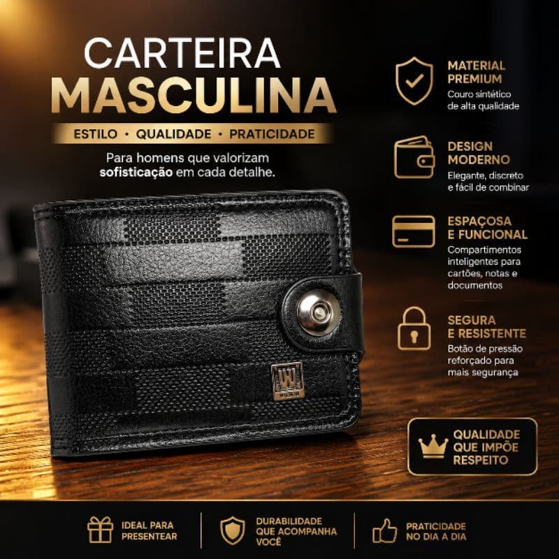 Carteira Masculina Porta Cartões Porta Documentos Compacta Executiva Elegante Dia dos Pais