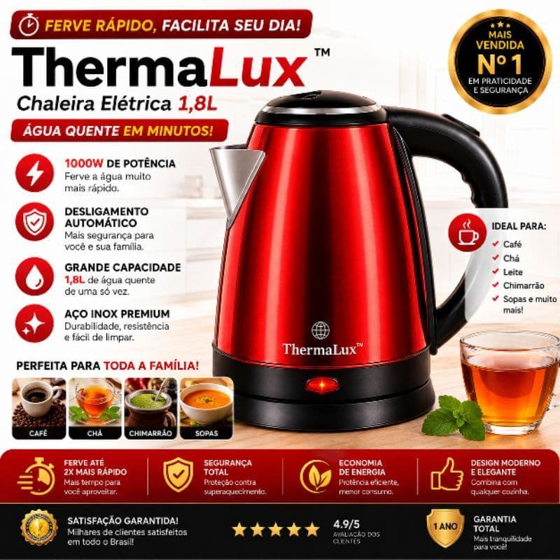 Chaleira Elétrica Inox 1,8L 1000W 127V Jara Desligamento Automático Base 360°