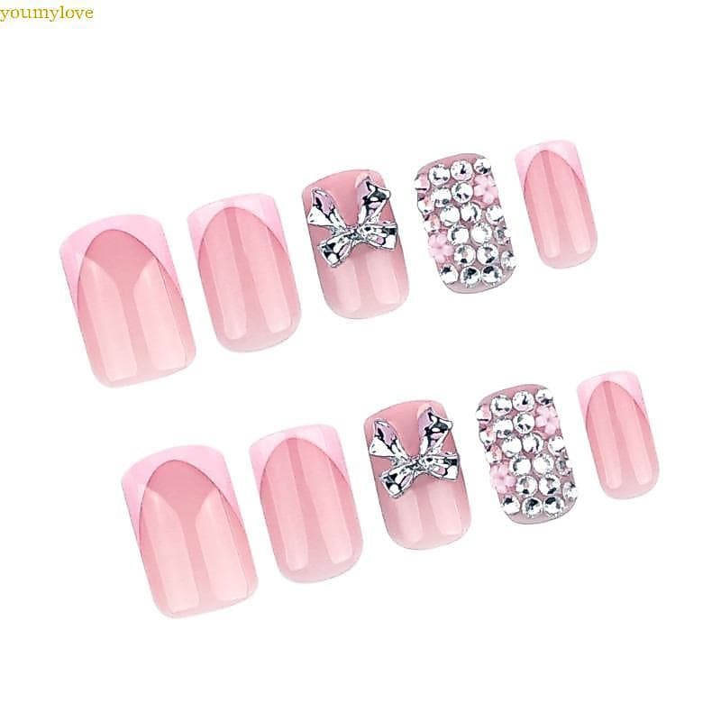 youmylove 24 Unidades Prensa Curta Para Unhas Falsas, Laços Doces, Designs Colados Nas