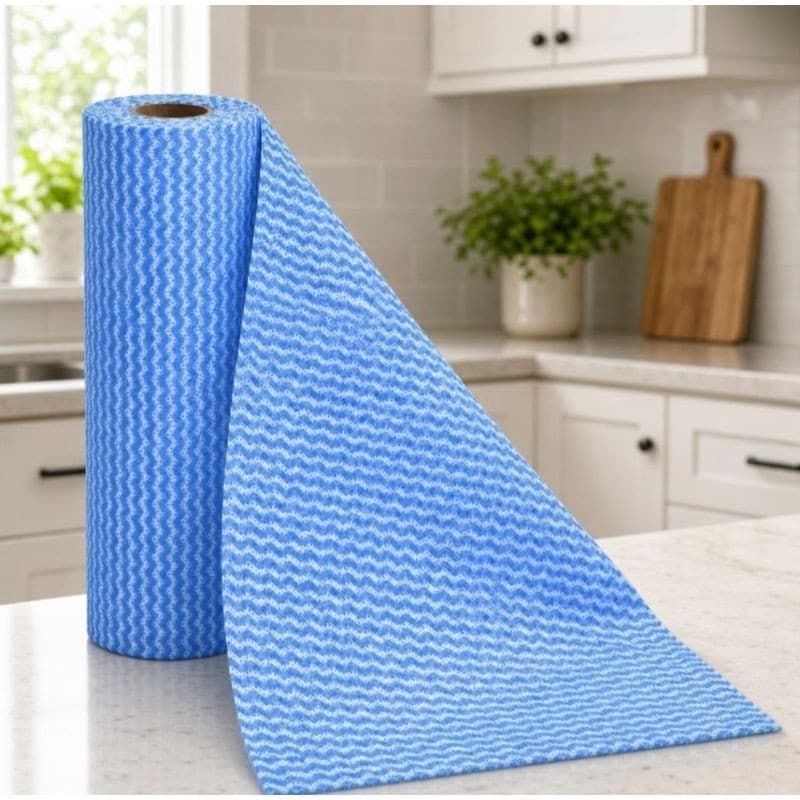 Pano Multiuso Rolo 25m x 30cm 50 Panos Azul - Celulose e Poliéster, Limpeza Pesada para Cozinha, Banheiro e Pisos