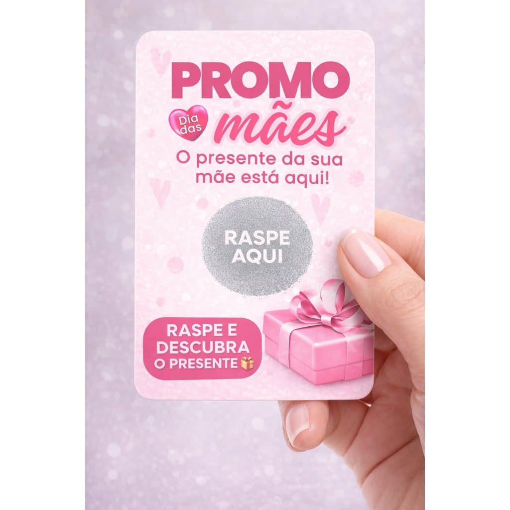 Cartão Raspadinha Dia das Mães | Promoção Interativa para Loja | Cupom Desconto Surpresa