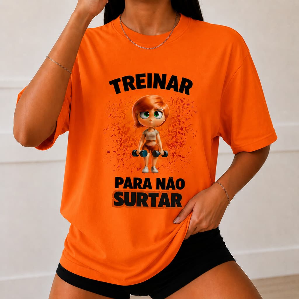 Camiseta de Treino Feminina Larga Confortável Casual Estampa Divertida Premium 100% Algodão