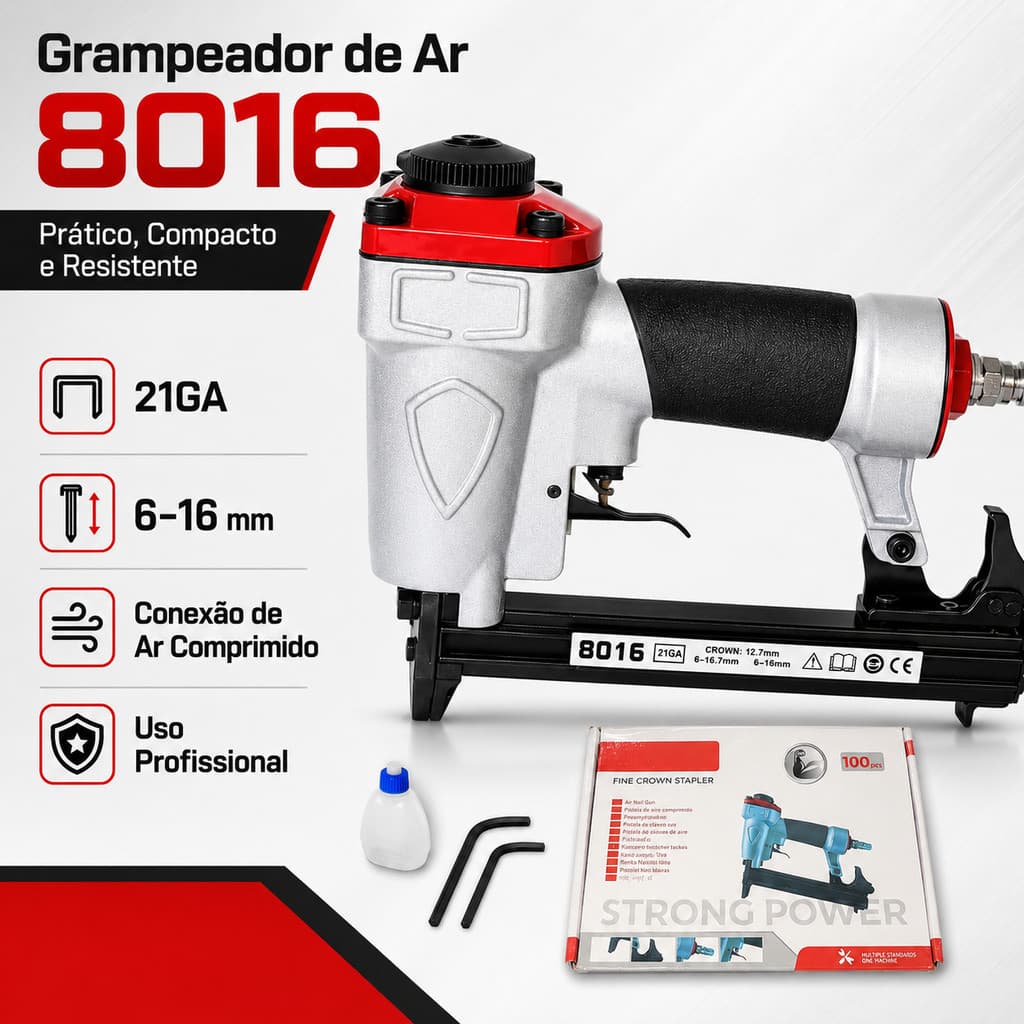 Grampeador Pneumático 8016 Para Grampo Formato U 6 À 16mm Capacidade 100 Grampos