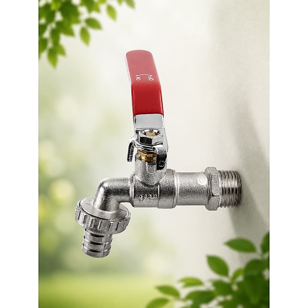 Torneira Esfera Jardim C/ Bico Uso Geral 1/2 X 3/4 Metal Prateado