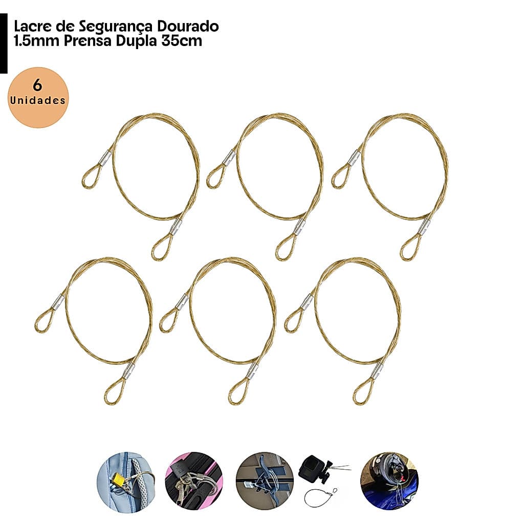 6 Lacres Segurança Cabo de Aço Dourado Mala Bagagem Capacete Bike Porta- Safe Security Bag