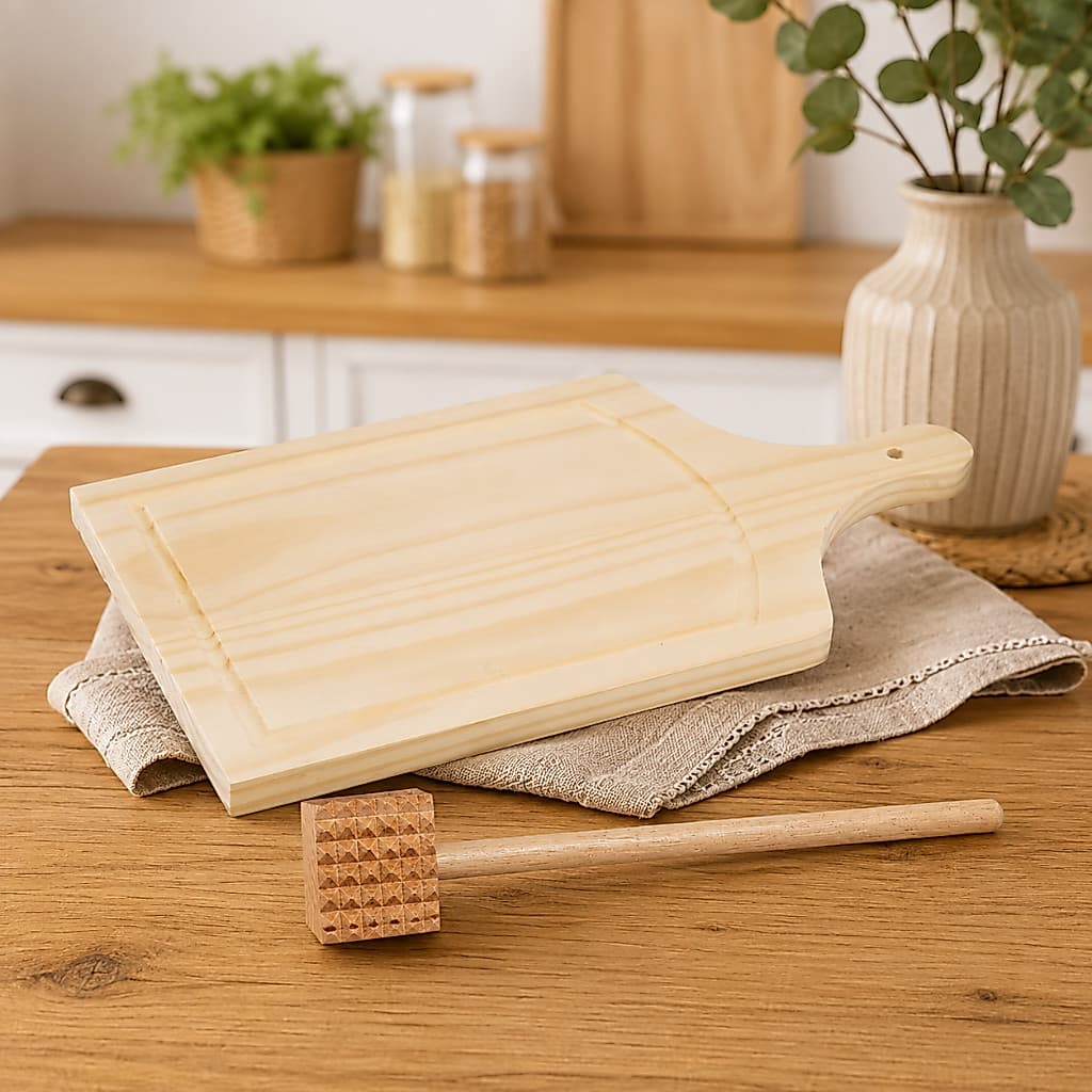 Kit De Tabua Para Carne E Batedor De Bife Em Madeira da Stolf