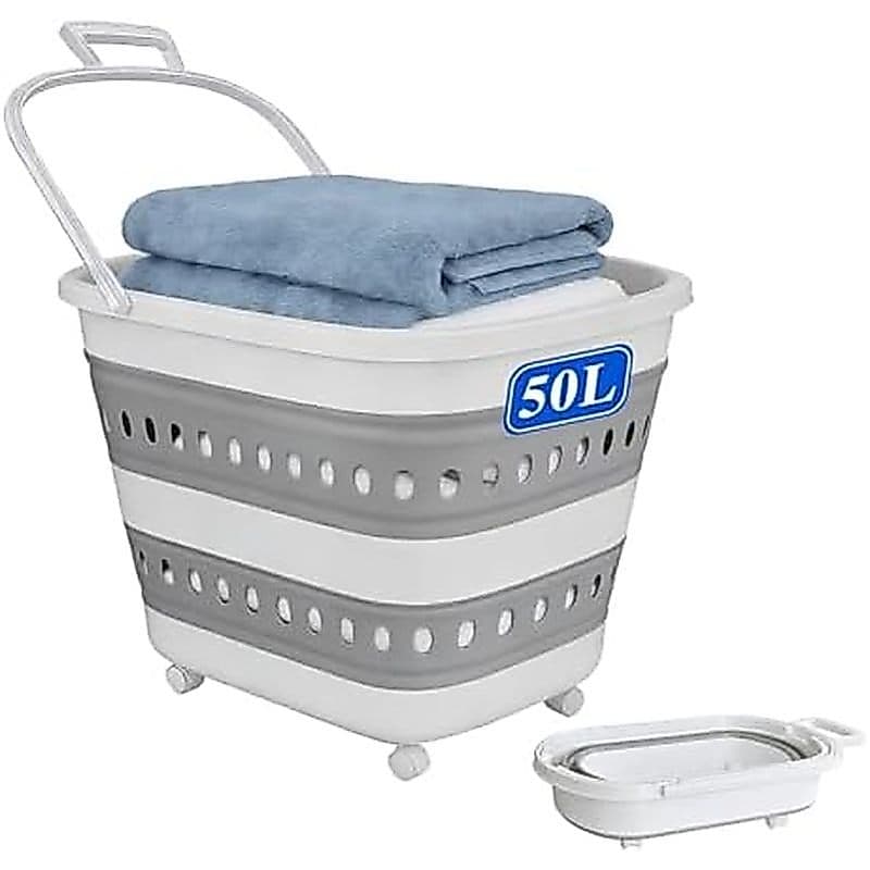 Cesto De Roupa Suja De Plástico Dobrável Médio 42L Com Alças , Organizador De Recipiente De Armazenamento Pop-Up Para De