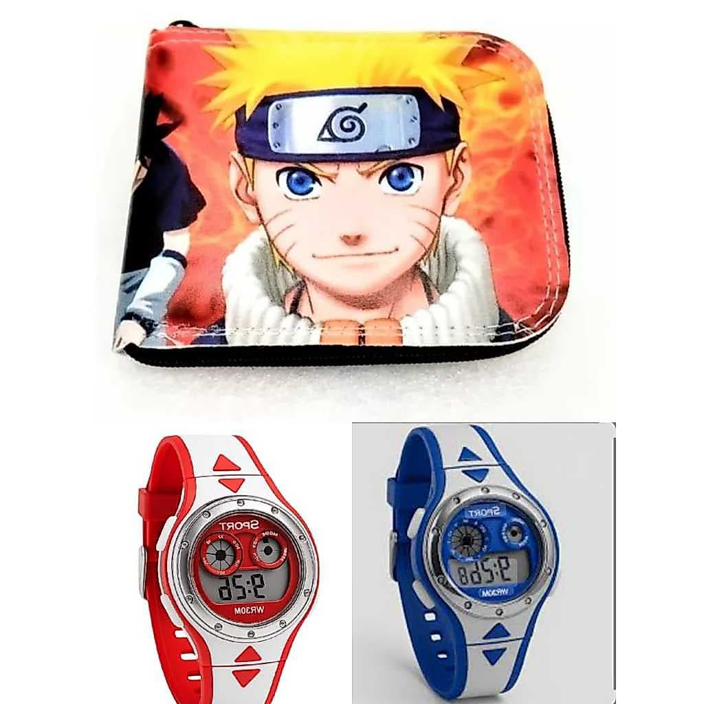 Carteira infantil masculino do Naruto e relógio digital de led e cronometro seu filho merece .