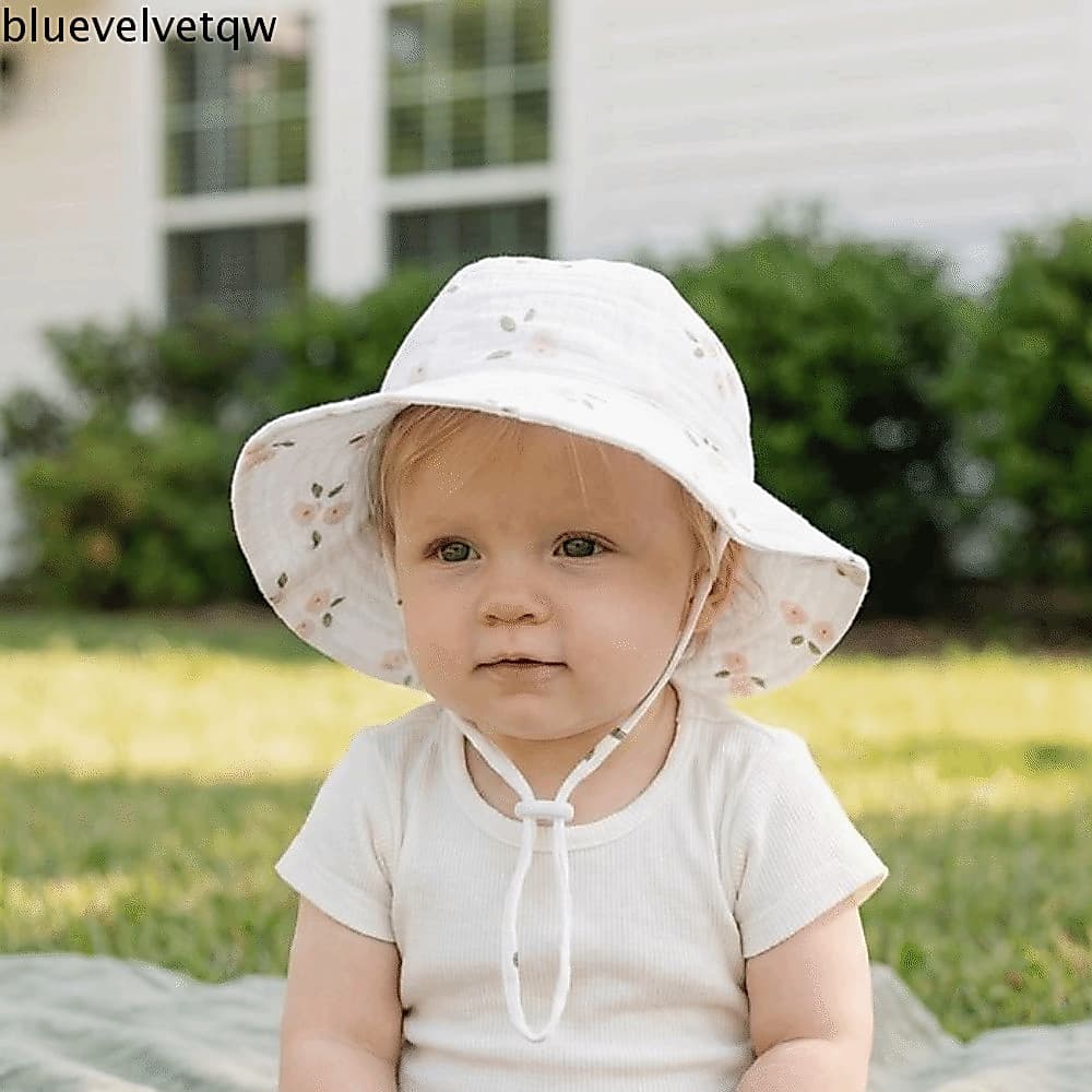 Chapéu Balde Para Bebê Com Estampa Floral BLUEVELVETQW , De Pescador Infantil Alça De Queixo De Algodão , Boné De Sol Ma