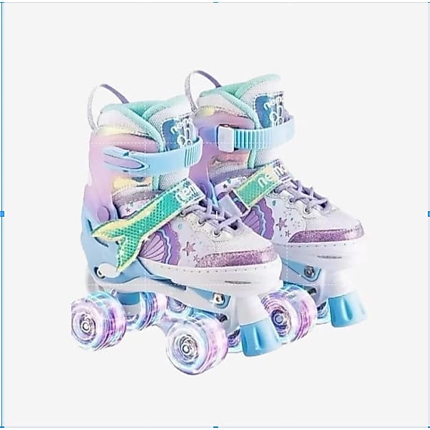 Patins ROLLER infantis arco-iris de 4 rodas com luzes LED e piscantes, modelo PREMIUM