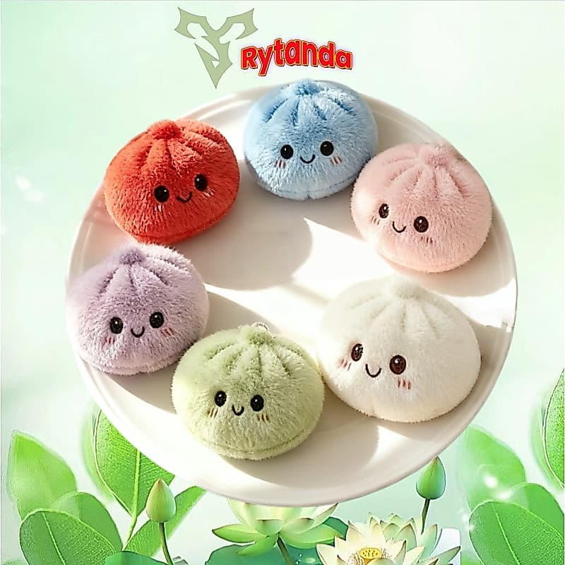 Rytanda Bun Pingente De Pelúcia Bonito Imitação Mantou Bolinhos De Comida Macio Chaveiro Engraçado Crianças Namorada Nat