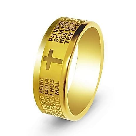 Anel 8mm Oração Pai Nosso Banhado A Ouro 18k Luxo